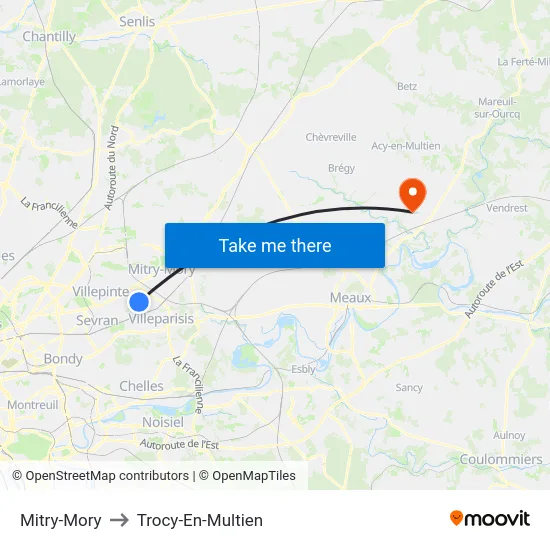 Mitry-Mory to Trocy-En-Multien map