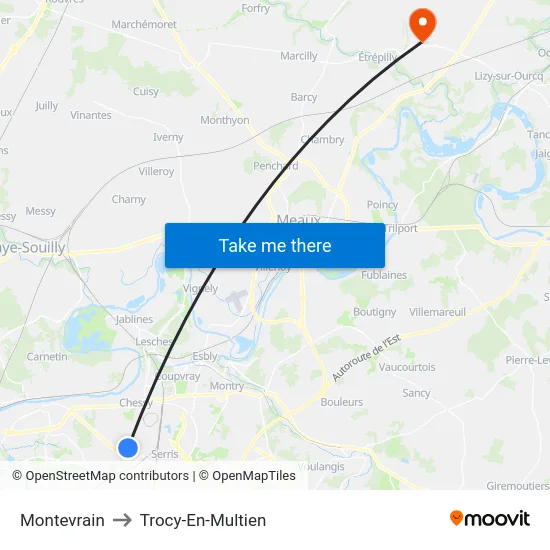 Montevrain to Trocy-En-Multien map