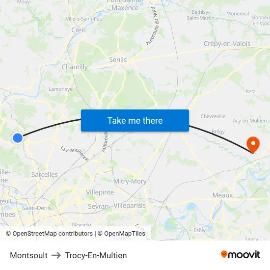 Montsoult to Trocy-En-Multien map