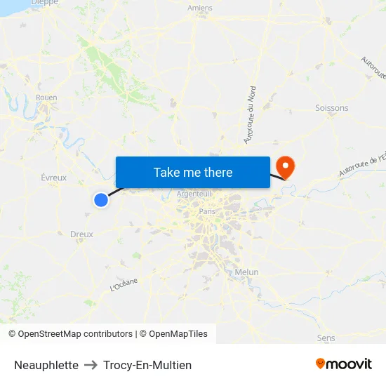 Neauphlette to Trocy-En-Multien map