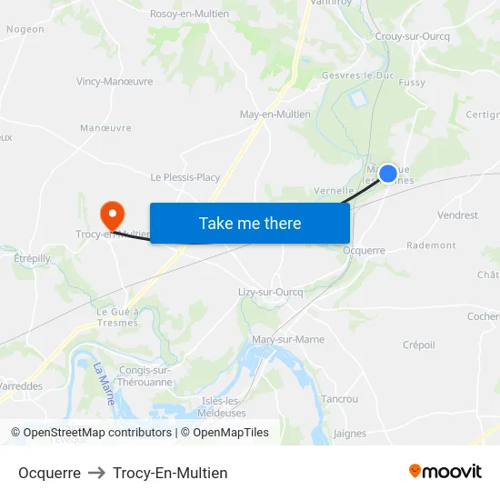 Ocquerre to Trocy-En-Multien map