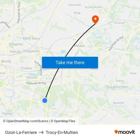 Ozoir-La-Ferriere to Trocy-En-Multien map