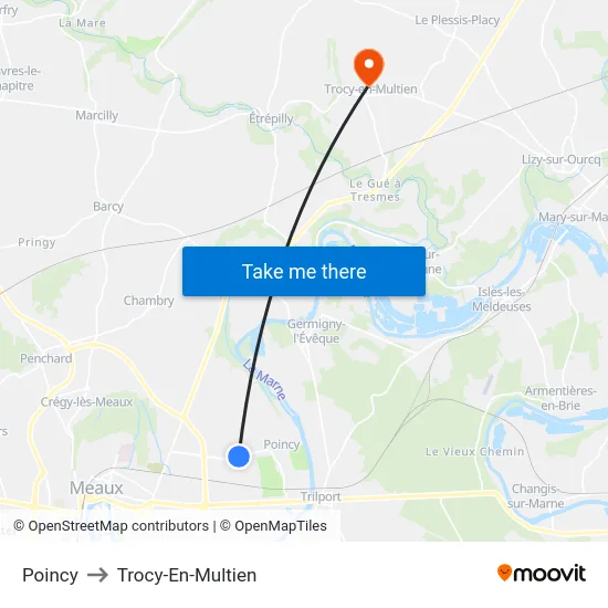 Poincy to Trocy-En-Multien map