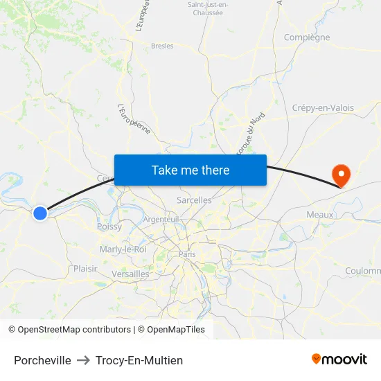 Porcheville to Trocy-En-Multien map