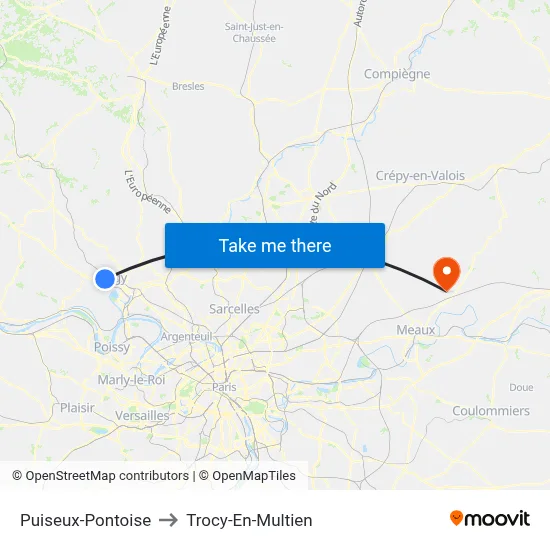 Puiseux-Pontoise to Trocy-En-Multien map