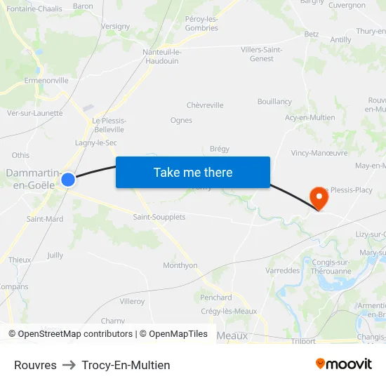 Rouvres to Trocy-En-Multien map