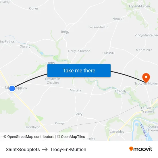 Saint-Soupplets to Trocy-En-Multien map