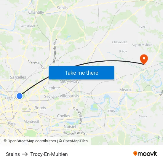 Stains to Trocy-En-Multien map