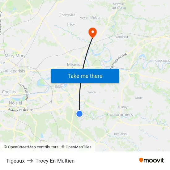 Tigeaux to Trocy-En-Multien map