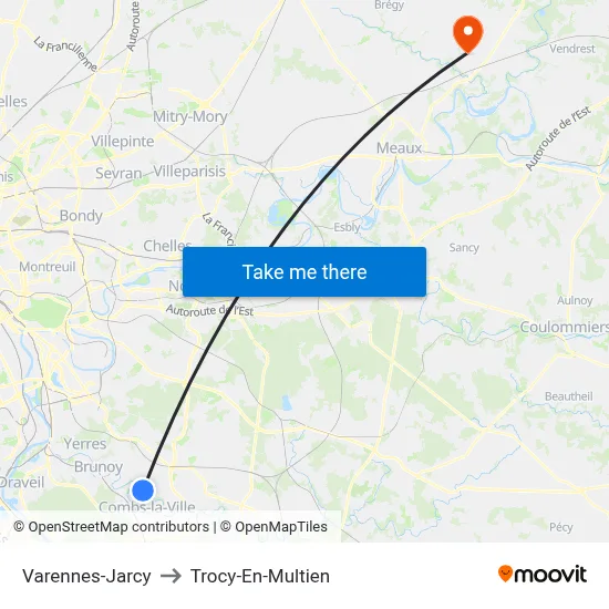 Varennes-Jarcy to Trocy-En-Multien map