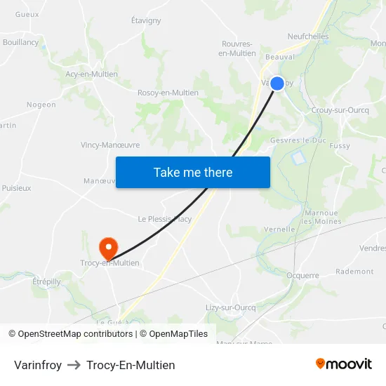Varinfroy to Trocy-En-Multien map