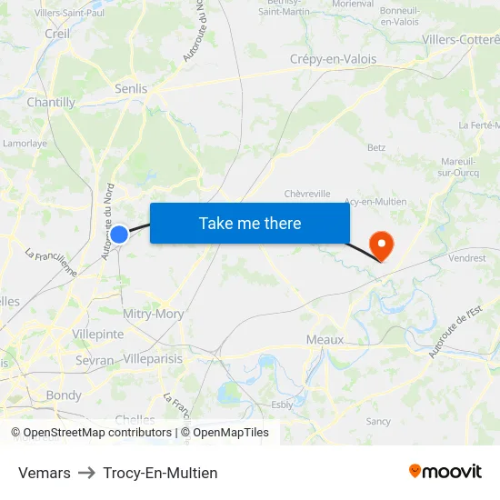 Vemars to Trocy-En-Multien map