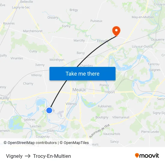 Vignely to Trocy-En-Multien map