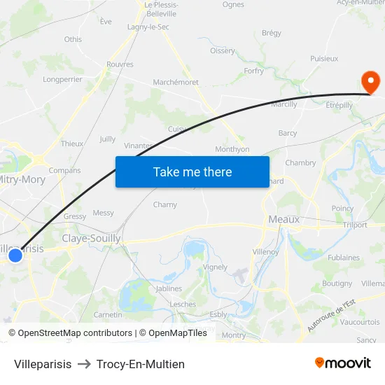 Villeparisis to Trocy-En-Multien map
