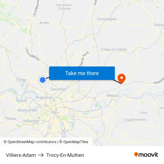 Villiers-Adam to Trocy-En-Multien map