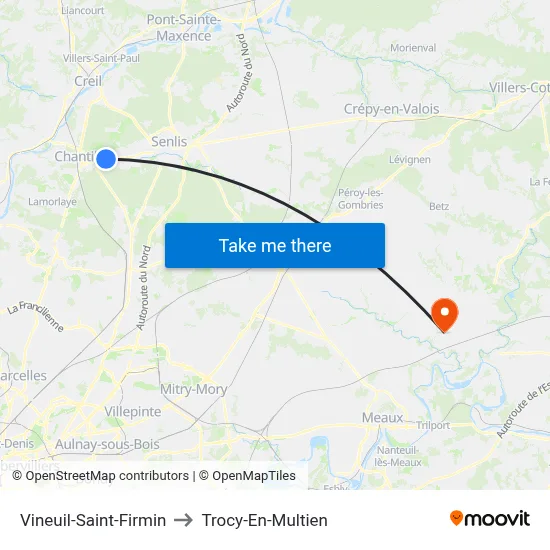 Vineuil-Saint-Firmin to Trocy-En-Multien map