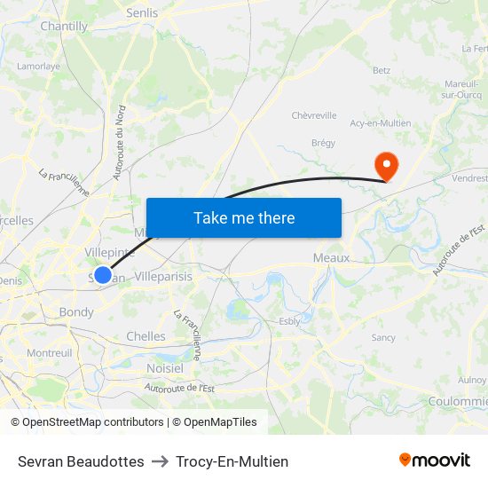 Sevran Beaudottes to Trocy-En-Multien map