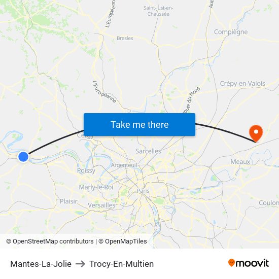 Mantes-La-Jolie to Trocy-En-Multien map