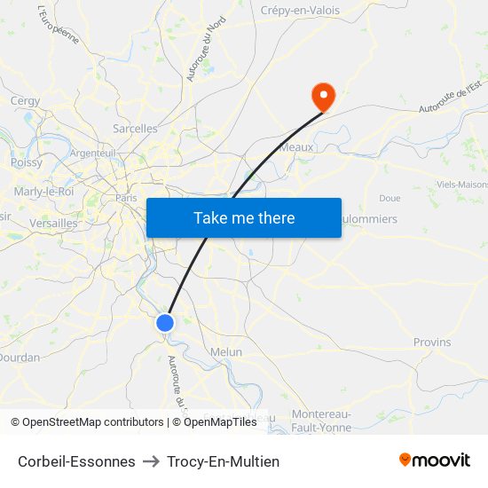 Corbeil-Essonnes to Trocy-En-Multien map