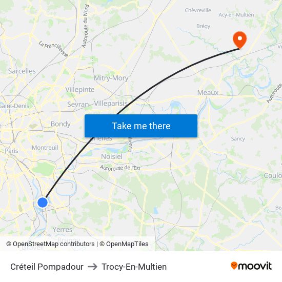 Créteil Pompadour to Trocy-En-Multien map