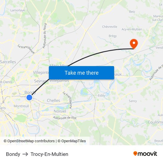 Bondy to Trocy-En-Multien map