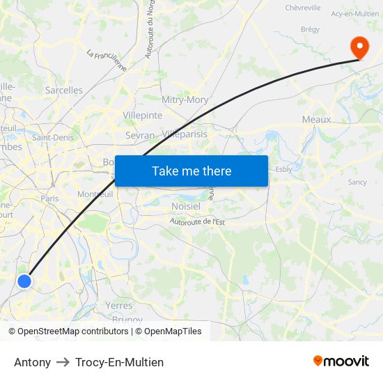 Antony to Trocy-En-Multien map