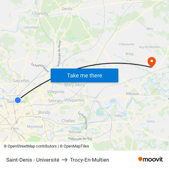 Saint-Denis - Université to Trocy-En-Multien map