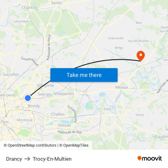 Drancy to Trocy-En-Multien map