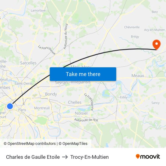 Charles de Gaulle Etoile to Trocy-En-Multien map