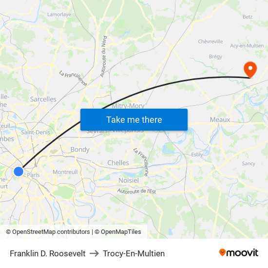 Franklin D. Roosevelt to Trocy-En-Multien map