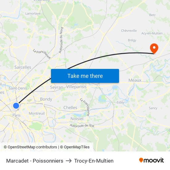 Marcadet - Poissonniers to Trocy-En-Multien map