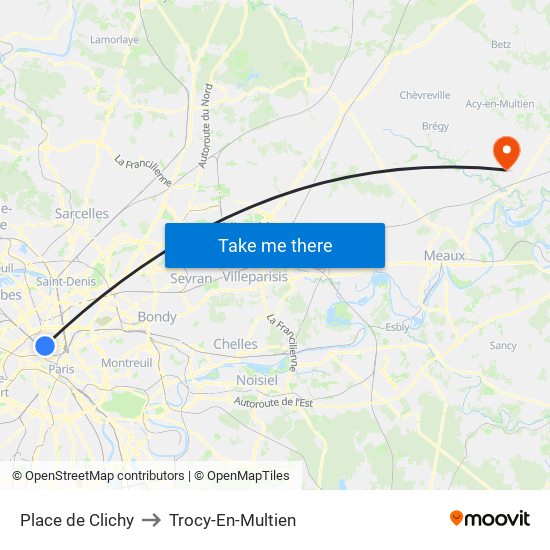 Place de Clichy to Trocy-En-Multien map