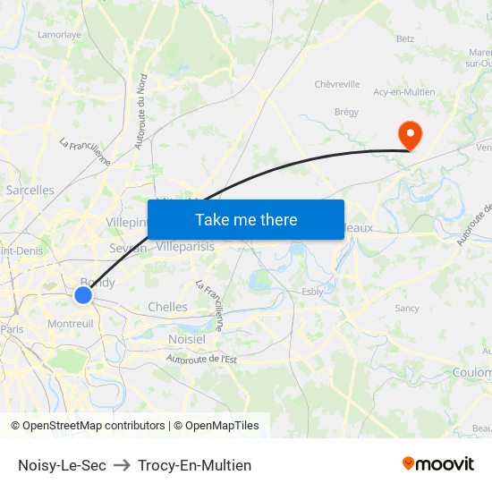 Noisy-Le-Sec to Trocy-En-Multien map