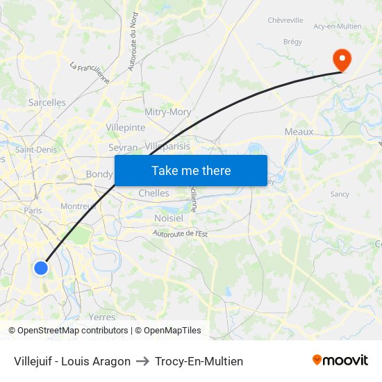 Villejuif - Louis Aragon to Trocy-En-Multien map