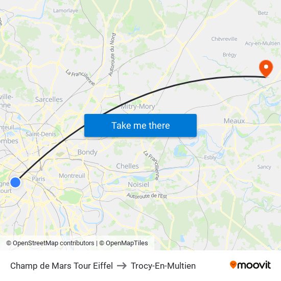 Champ de Mars Tour Eiffel to Trocy-En-Multien map