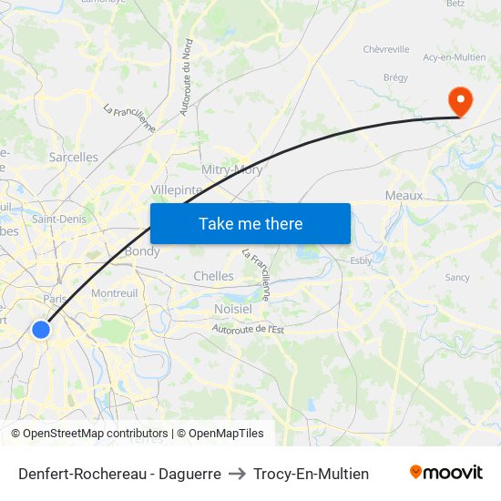 Denfert-Rochereau - Daguerre to Trocy-En-Multien map