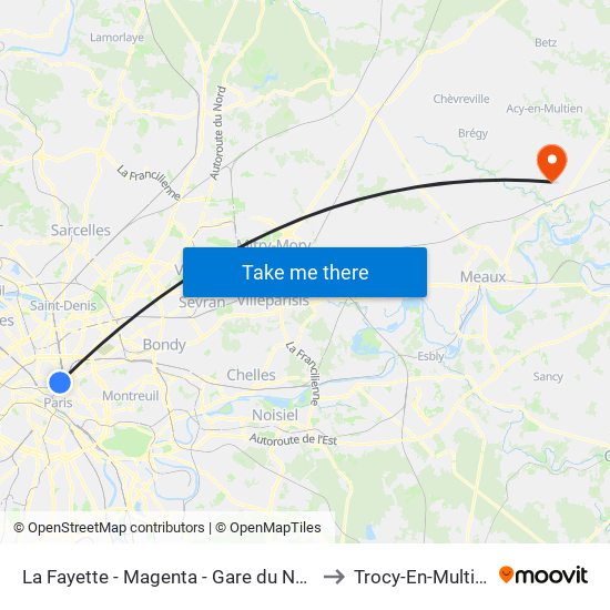 La Fayette - Magenta - Gare du Nord to Trocy-En-Multien map