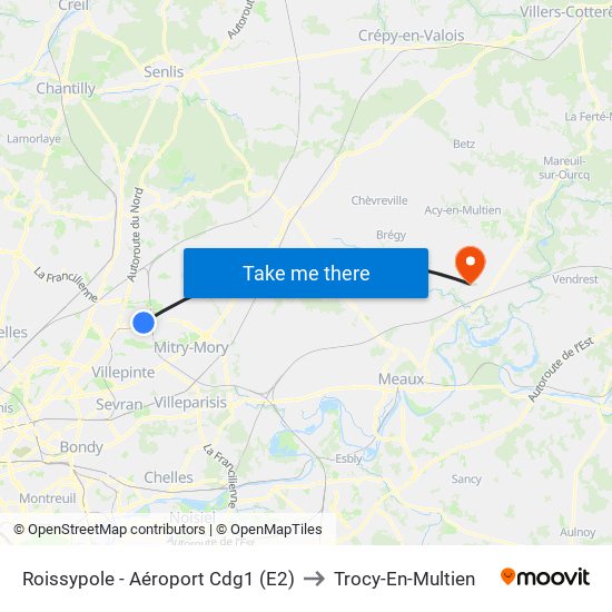 Roissypole - Aéroport Cdg1 (E2) to Trocy-En-Multien map