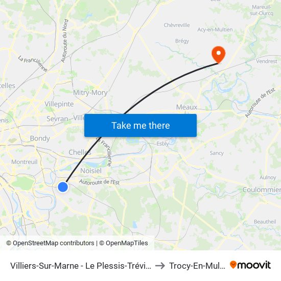 Villiers-Sur-Marne - Le Plessis-Trévise RER to Trocy-En-Multien map