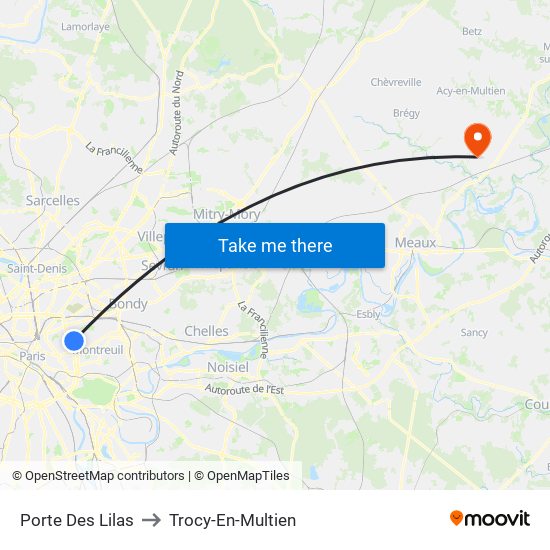 Porte Des Lilas to Trocy-En-Multien map