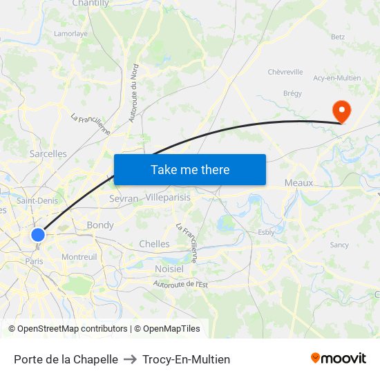 Porte de la Chapelle to Trocy-En-Multien map