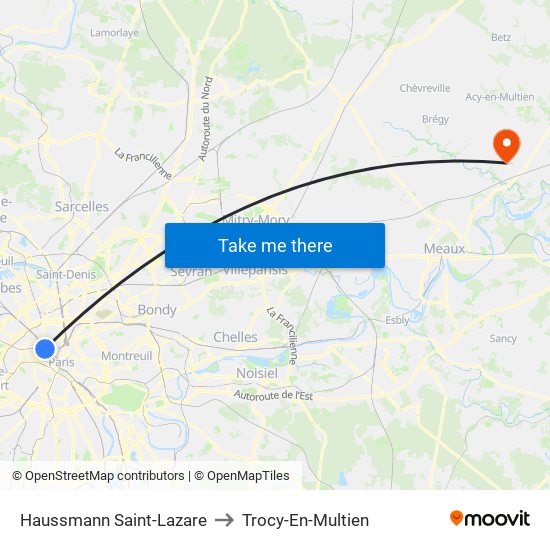 Haussmann Saint-Lazare to Trocy-En-Multien map