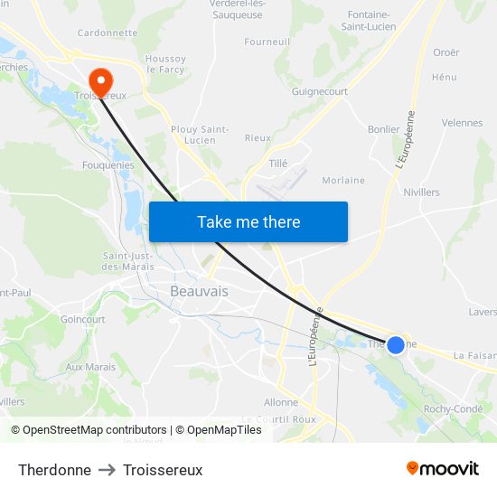 Therdonne to Troissereux map