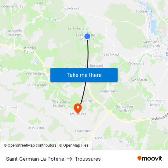 Saint-Germain-La-Poterie to Troussures map