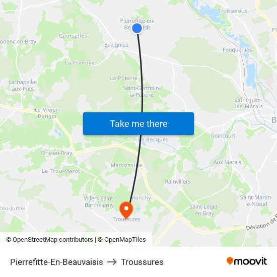 Pierrefitte-En-Beauvaisis to Troussures map