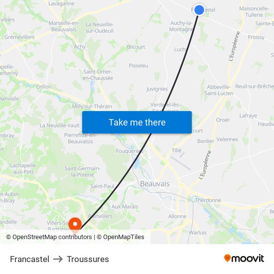 Francastel to Troussures map