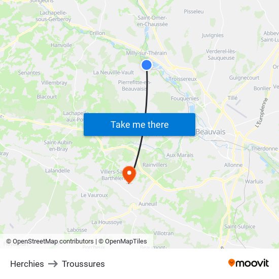 Herchies to Troussures map