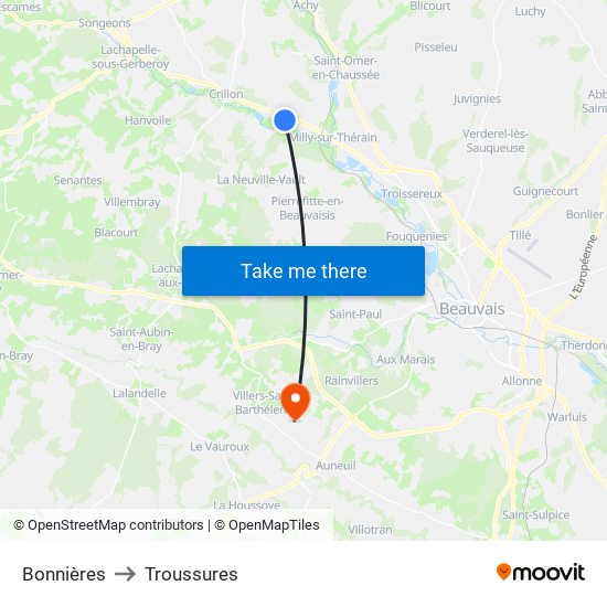 Bonnières to Troussures map