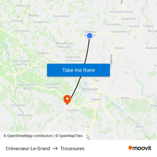 Crèvecœur-Le-Grand to Troussures map