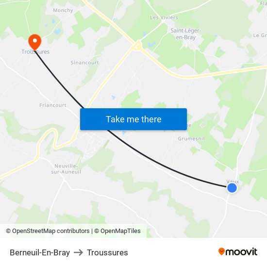 Berneuil-En-Bray to Troussures map